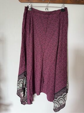 American Eagle Outfitters Plum Asymmetrical Border-Print Handkerchief Skirt